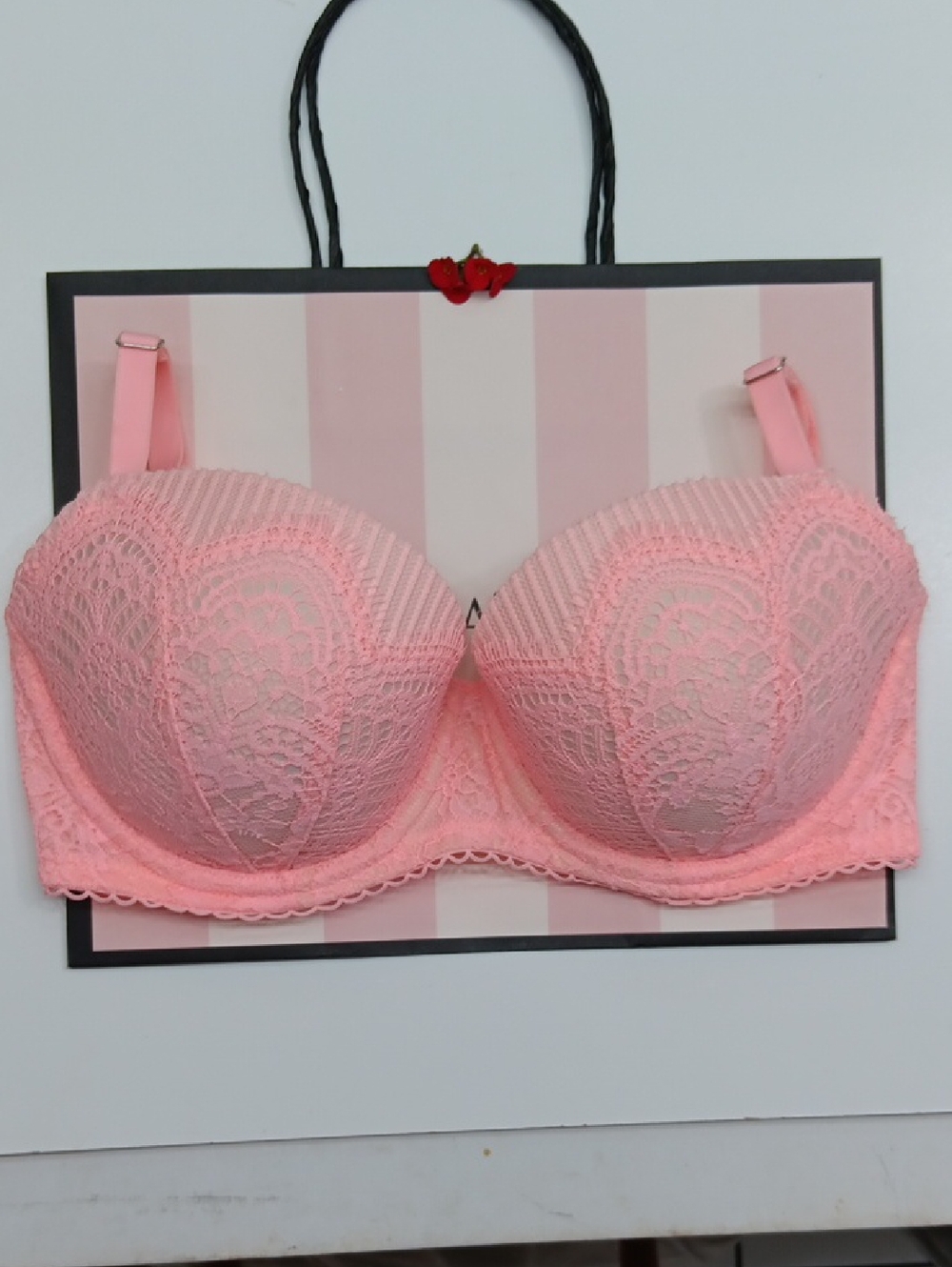 Pink Lace Underwire Balconette Bra - Women Intimates Size32D